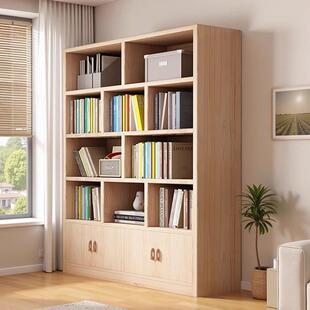 松木书柜落地置物柜靠墙柜子学生家用带门书架儿童实木收纳储物柜