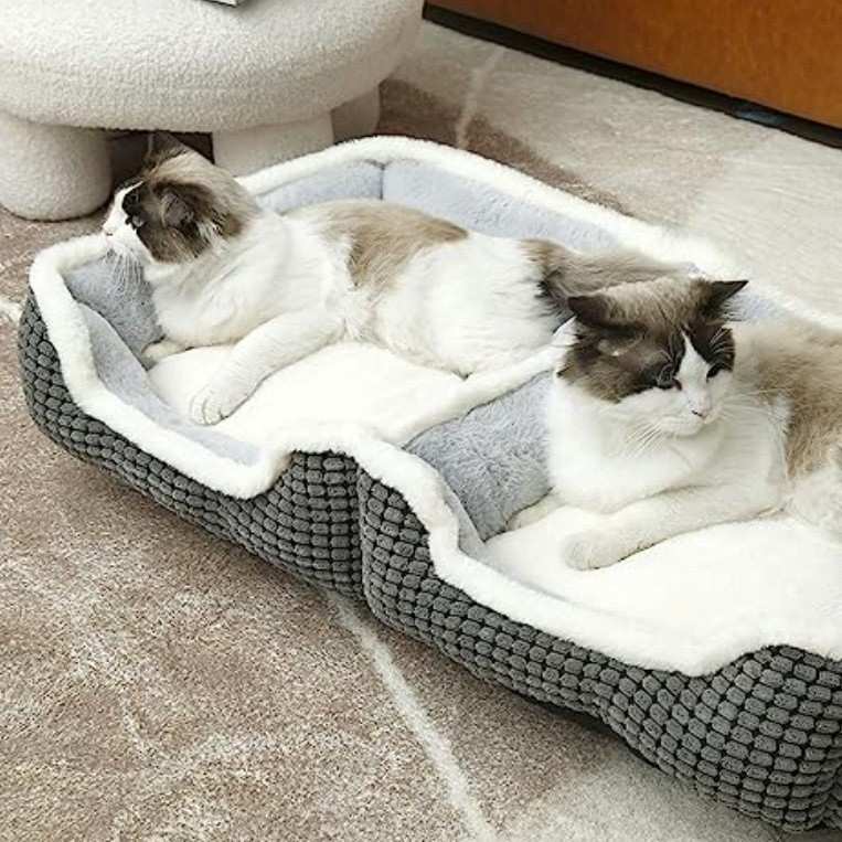 亚马逊双胞胎猫窝狗床宠物窝猫咪用小型犬窝垫可拆洗狗窝防猫抓