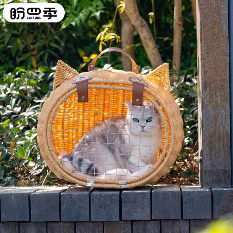 手提式藤编猫包夏季外出宠物猫窝便携透气车载旅行航空箱宠物包