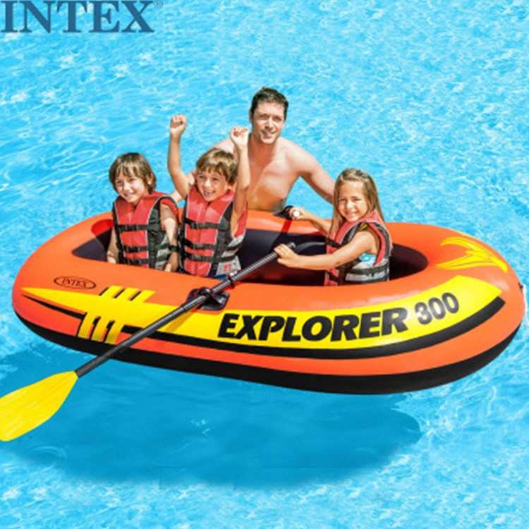 现货INTEX 58331 探险者二人三人充气钓鱼船双人橡皮划艇送桨和泵