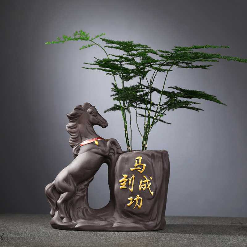 禅意茶桌摆件高档紫砂茶宠摆件精品可养茶具配件装饰马到成功茶台