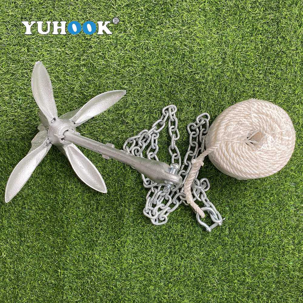 YUHOOK碳钢船锚组合 折叠锚套装 橡皮艇皮划艇钓鱼船用停船锚组合