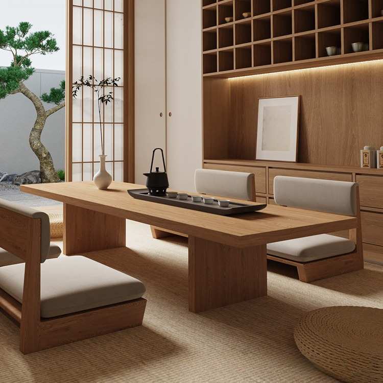 日式榻榻米原木茶桌禅意简约矮桌坐地小茶几全实木茶桌椅组合