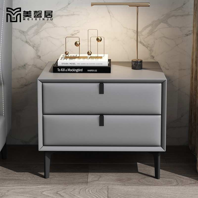 皮艺床头柜 简约现代卧室实木床边柜易小型方柜整装家具工厂