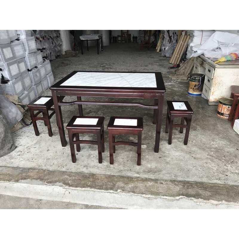 仿实木餐桌椅组合古大理石八仙桌中式快餐烧腊甜品兰州拉面餐桌椅