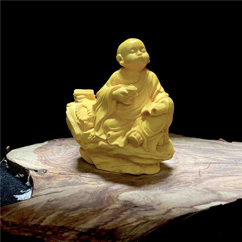 黄杨木雕家居禅意茶宠小和尚可爱沙弥坐佛玄关汽车小摆件工艺品