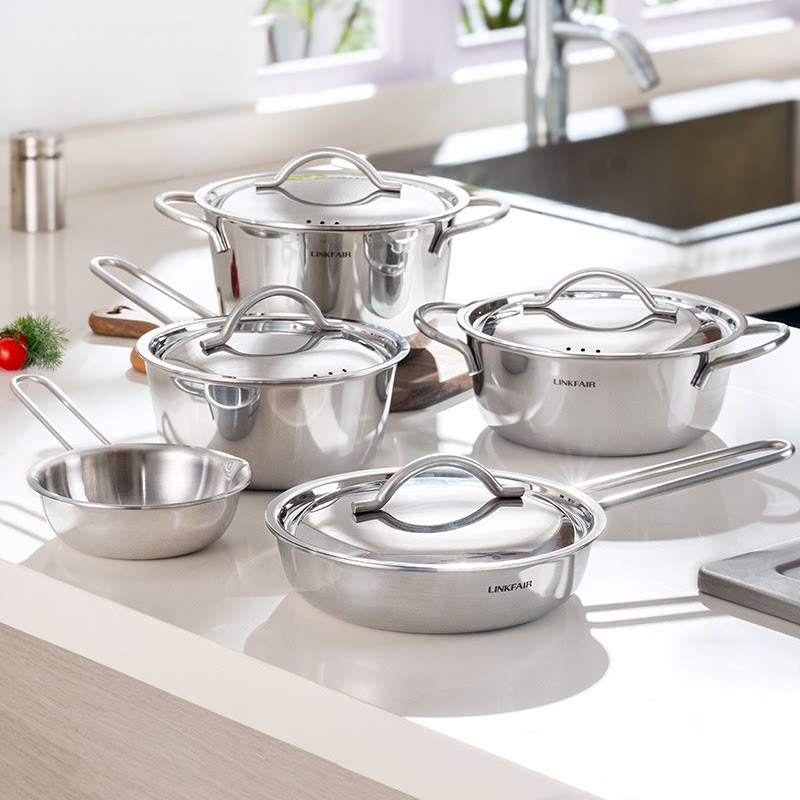 凌丰304不锈钢小汤锅家用加厚平底奶煎锅泼油锅热油小号锅无涂层