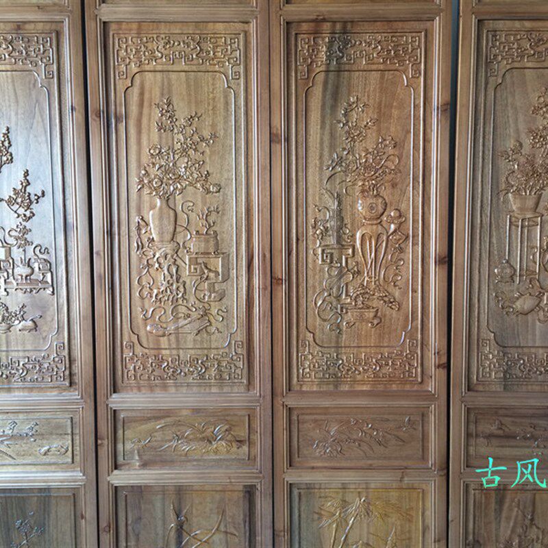 仿风屏古隔断中式香室木折屏中式实木实地酒店办公樟客厅木雕屏风
