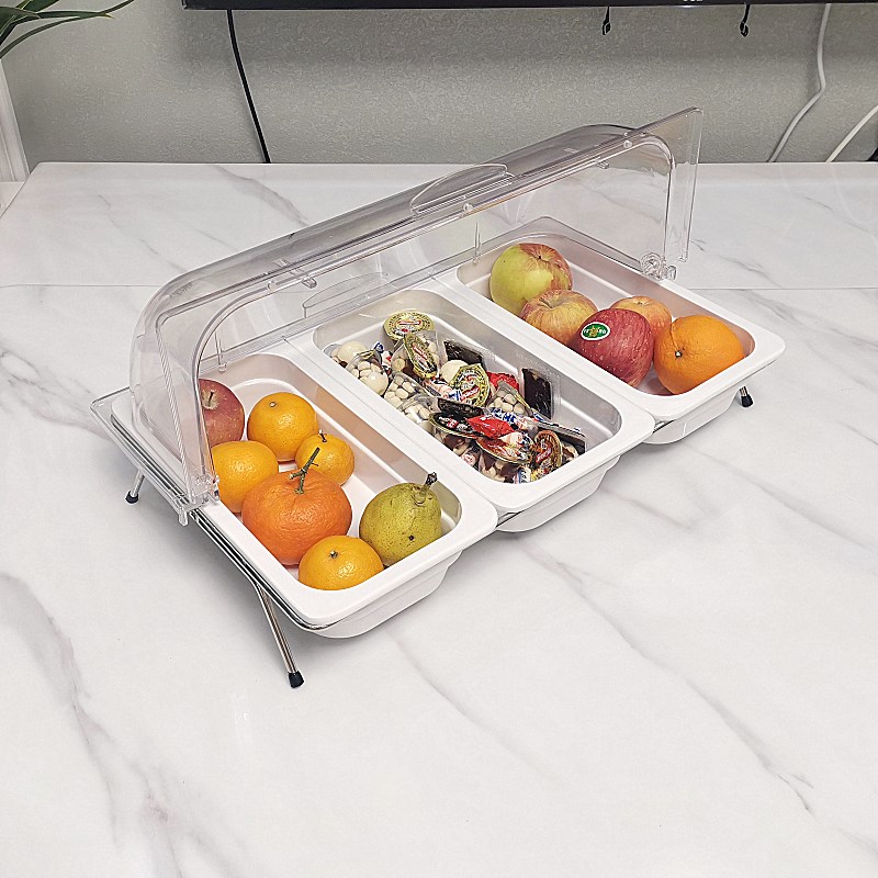 自助餐食品展示盘分格透明保鲜水果盘带盖塑料防尘罩熟食凉菜架子