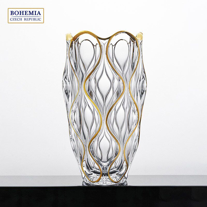 BOHEMIA 捷克进口水晶玻璃海洋金边花瓶手工描金客厅装饰摆件