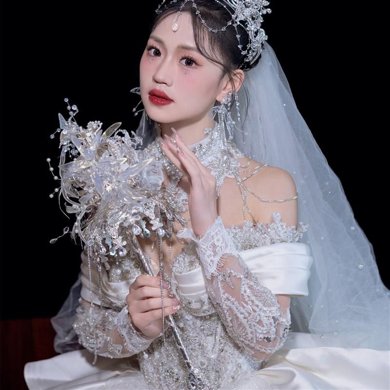 权杖手捧花婚礼新娘水晶diy材料公主婚纱高级成品重工礼盒新婚