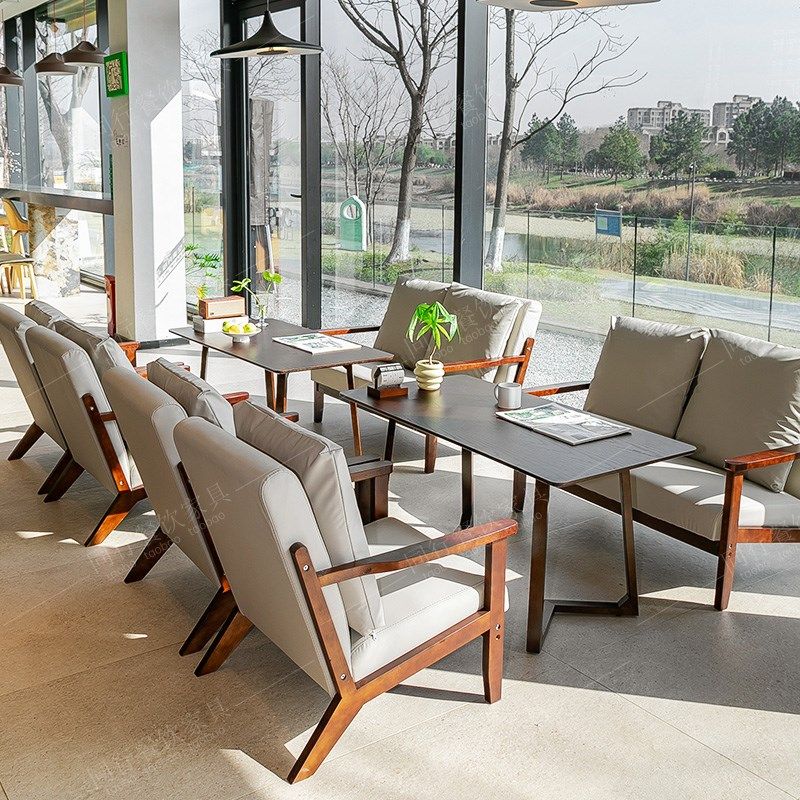 覆古猫抓皮奶茶店餐厅茶楼沙发卡座甜品店书吧酒馆咖啡厅桌椅组合