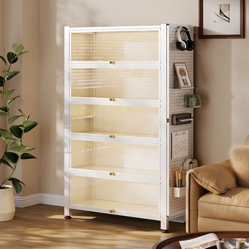 手办柜书柜带洞洞板模型收纳展示柜痛柜钢制防尘透明玩具储物柜子