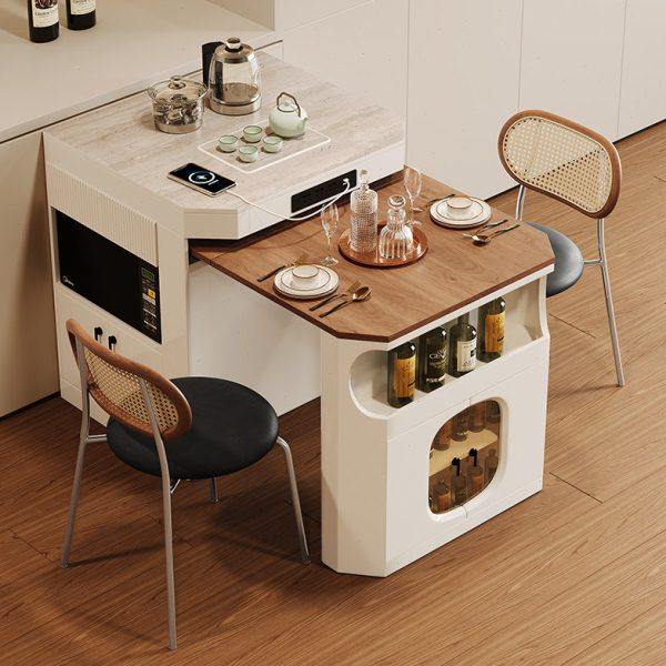 可伸缩折叠一体岛台餐桌家用小户型多功能中古奶油风法式复古饭桌,住宅家具,岛台餐桌,淘宝优惠券,粉丝福利购,淘宝优惠卷