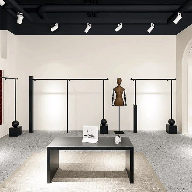 服装店展示架上墙铁艺黑色挂衣杠衣服陈列架女装店专用壁挂式货架