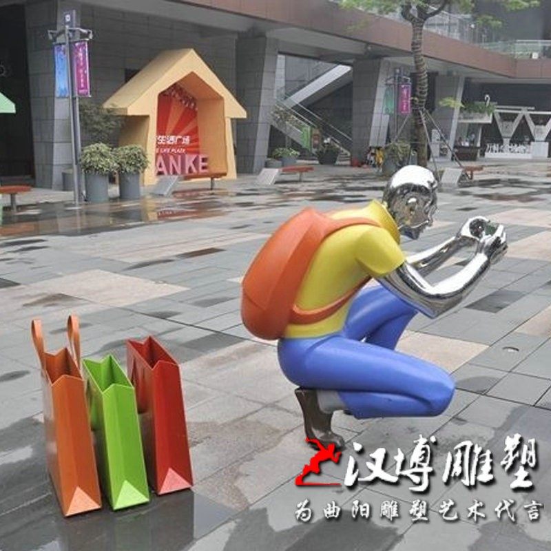 步行街商业街雕塑玻璃钢彩绘少女人物雕像购物美女商场门口雕塑