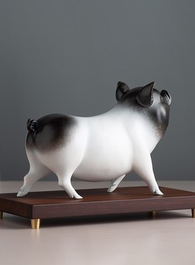 铜之美 铜猪摆件黑色办公室博古架装饰品家居工艺品乔迁新居礼品