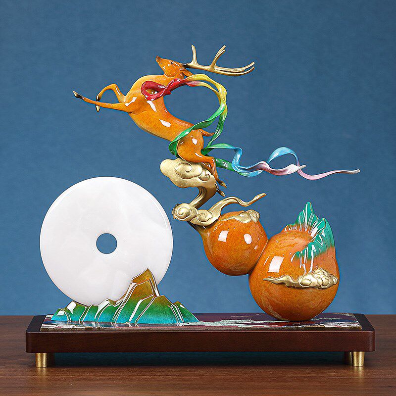 一鹿高升铜鹿摆件办公室客厅高端葫芦工艺品公司开业祝贺乔迁礼品