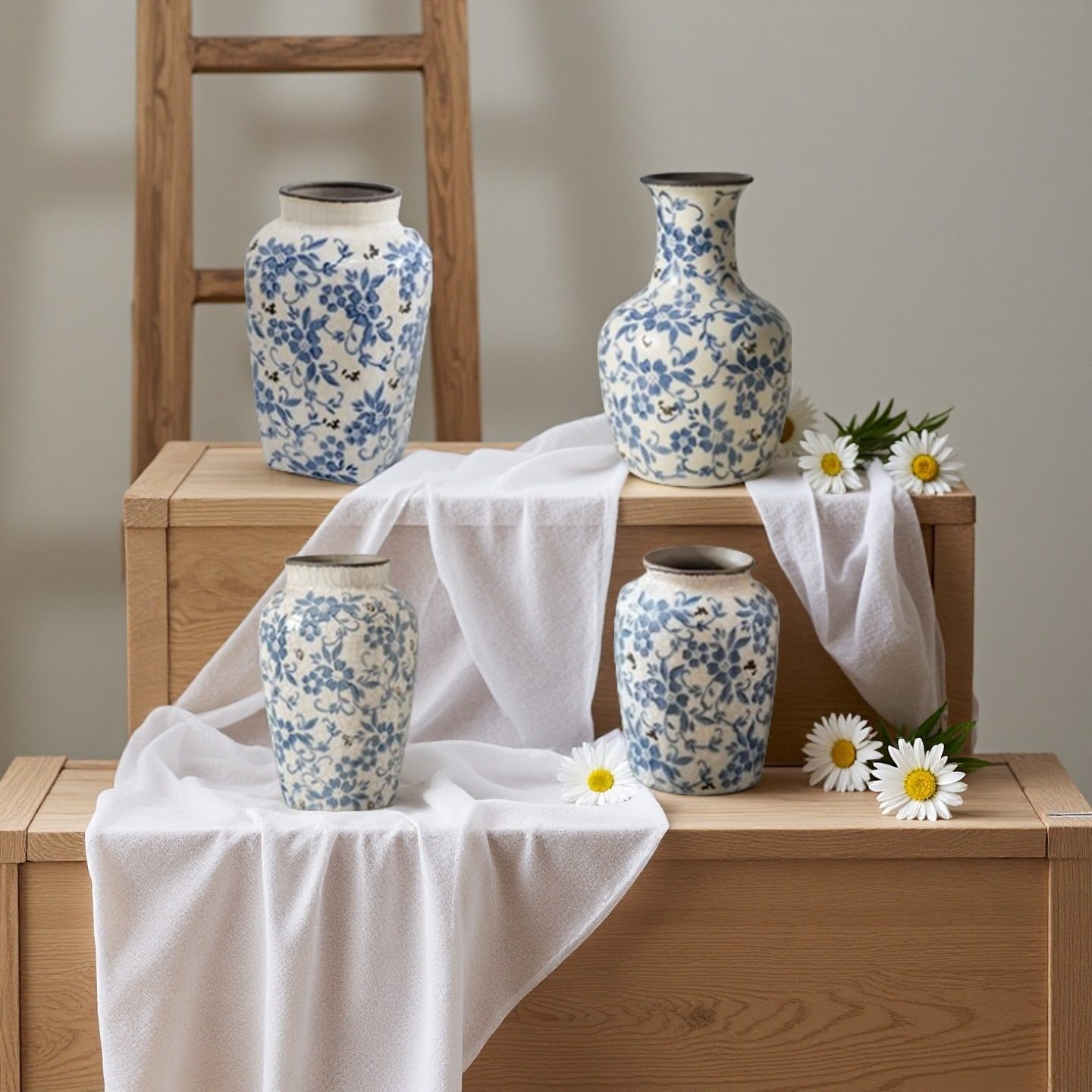 青花瓷中式青花侘寂陶瓷花瓶高级感插花装饰摆件客厅中式创意花器,家居饰品,花壶瓶,淘宝优惠券,粉丝福利购,淘宝优惠卷