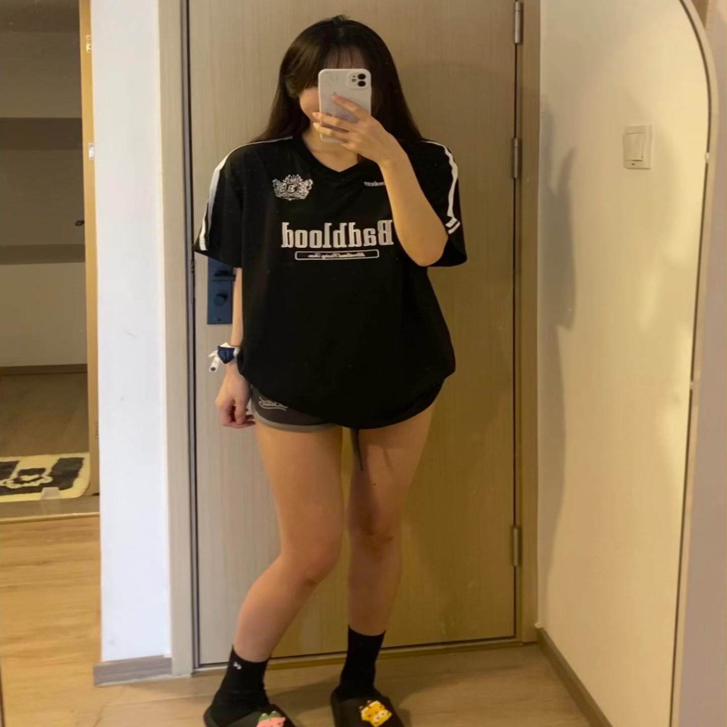 新款美式短袖恤男女夏季薄款休闲运动复古贴布刺绣球衣球服宽松