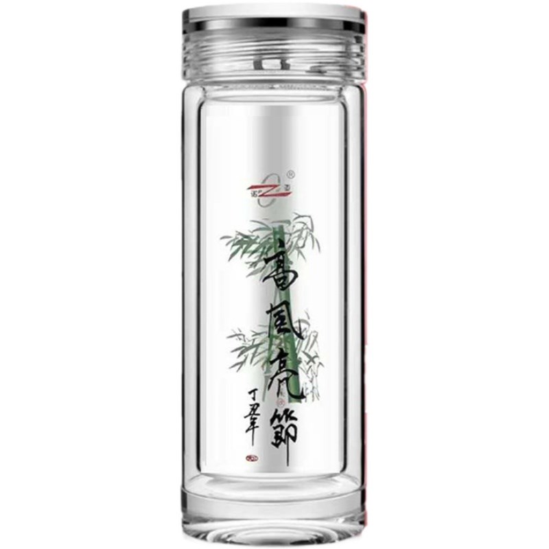 口杯双层彩色水晶玻璃杯透明便携车载保温隔热办公商务茶水杯
