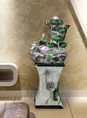 新中式荷花风生水起桌面流水摆件客厅办公室循环水鱼缸开业乔迁礼