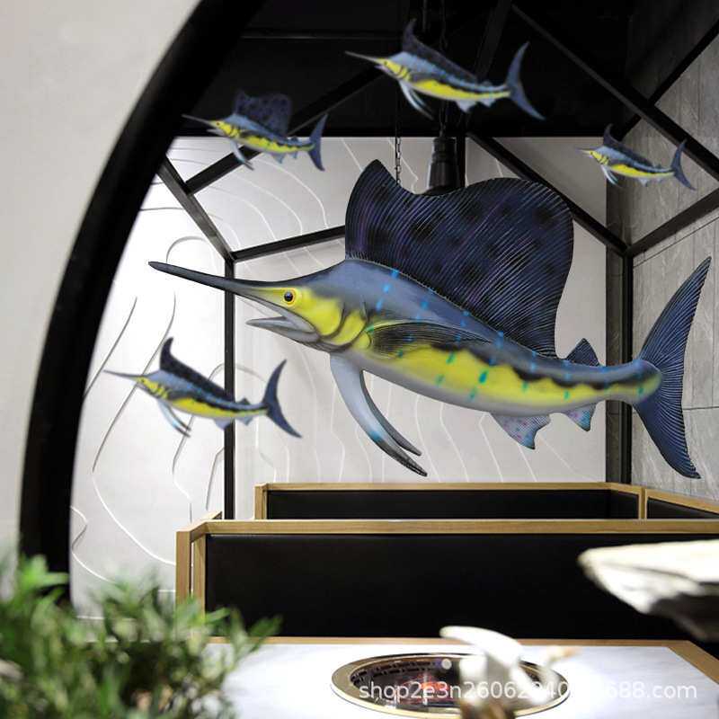 仿真旗鱼模型海洋雕塑虎鲸鲨鱼生物壁挂玻璃钢大剑鱼摆件空中吊饰