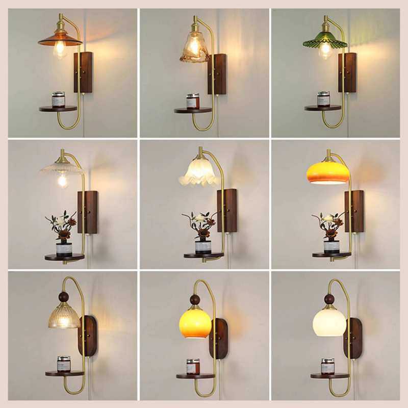 美式复古风侘寂风卧室床头壁灯民宿客厅高级氛围感实木过道走廊灯