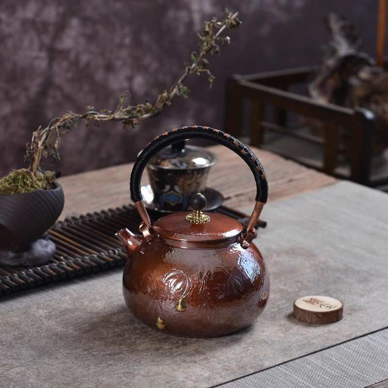 錾刻葫芦铜壶烧水壶800ML紫铜手工泡茶壶煮茶器围炉煮茶电陶炉用
