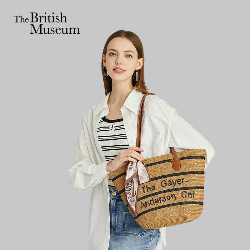 大英博物馆 盖亚·安德森猫系列 草编 沙滩包 托特单肩包 驼色