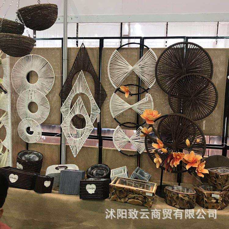 新款手工绳编飞碟四件套创意婚庆影楼铁艺编织装饰品壁挂道具