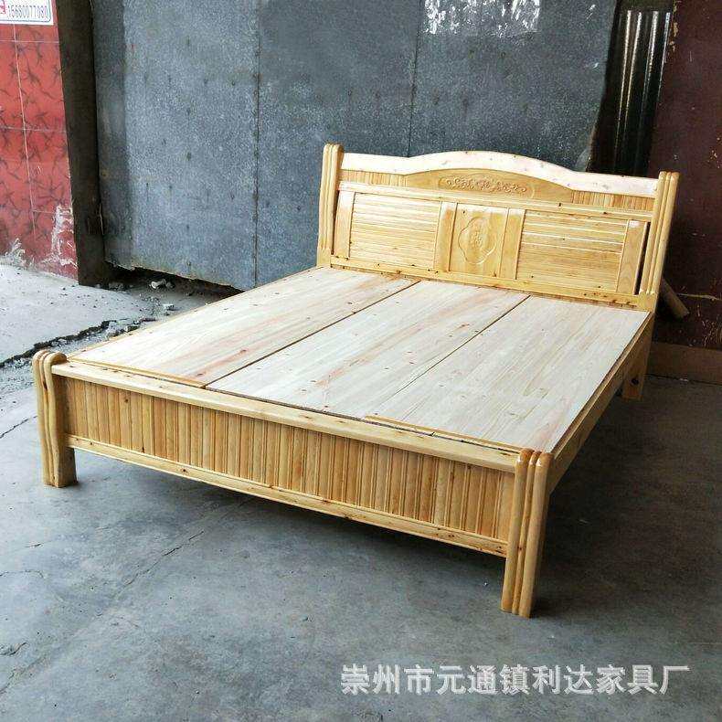 家用卧室双人实木床四川简易柏木大床 1.5米 1.8米木质雕花床