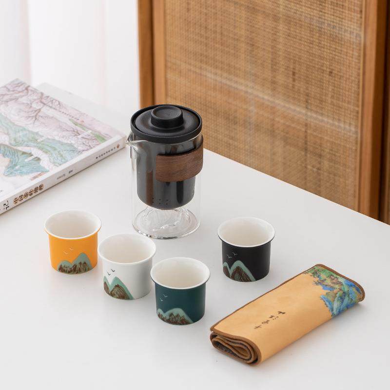 便携式远山旅行茶杯茶具小套装玻璃户外一壶四杯陶瓷快客杯泡茶壶,玩具/童车/益智/积木/模型,毛绒/玩偶/公仔/布艺类玩具,淘宝优惠券,粉丝福利购,淘宝优惠卷