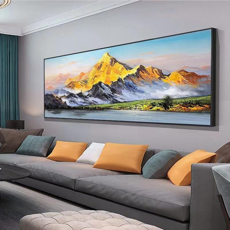 纯手绘日照金山新中式装饰画高档风景山水挂画客厅大尺寸横幅油画