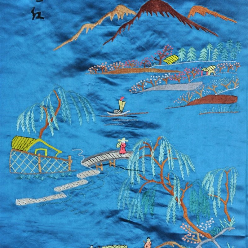 手工绣品老绣片非遗燕京八绝京绣手工刺绣装饰画山水风景壁画屏风