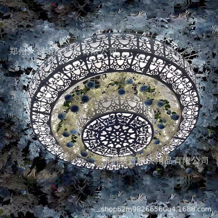 新款婚庆铁艺吊顶道具罗曼三层吊顶酒店婚礼堂舞台灯装饰大型道具