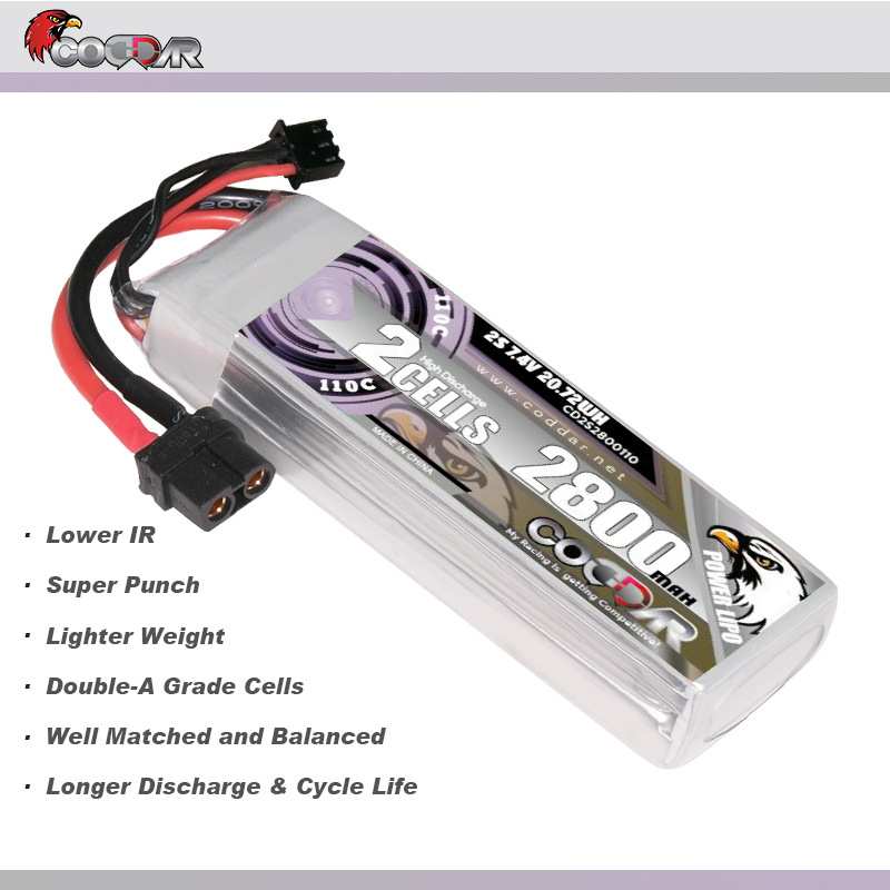 鹰氪CODDAR 2800MAH 2S 7.4V 110C航模固定翼 RC车模船模锂电池
