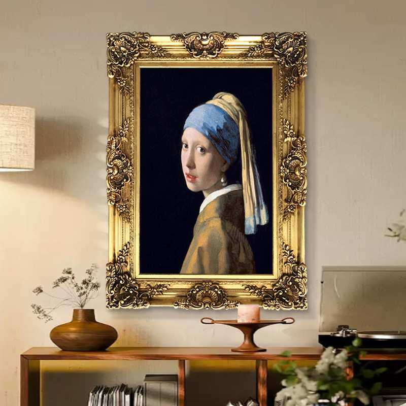 世界名画戴珍珠耳环的少女装饰画欧式古典人物油画玄关卧室挂画竖