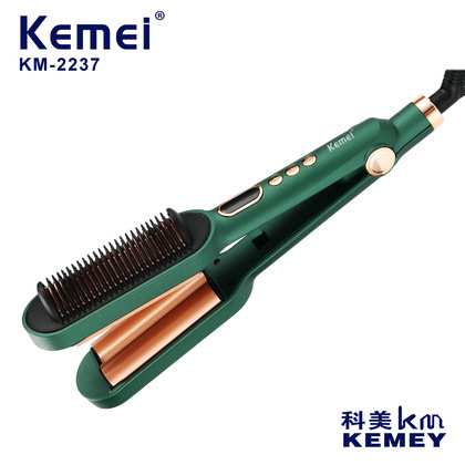 科美KM-2237卷发器直发梳两用负离子不伤发LED数显热风梳卷发棒