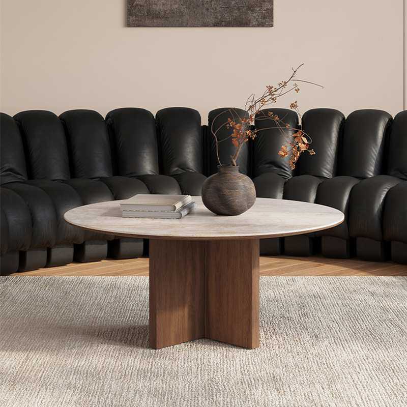 法式中古复古洞石岩板茶几实木黑胡桃色圆形茶几诧寂风茶几组合,3C数码配件,摄像机配件,淘宝优惠券,粉丝福利购,淘宝优惠卷