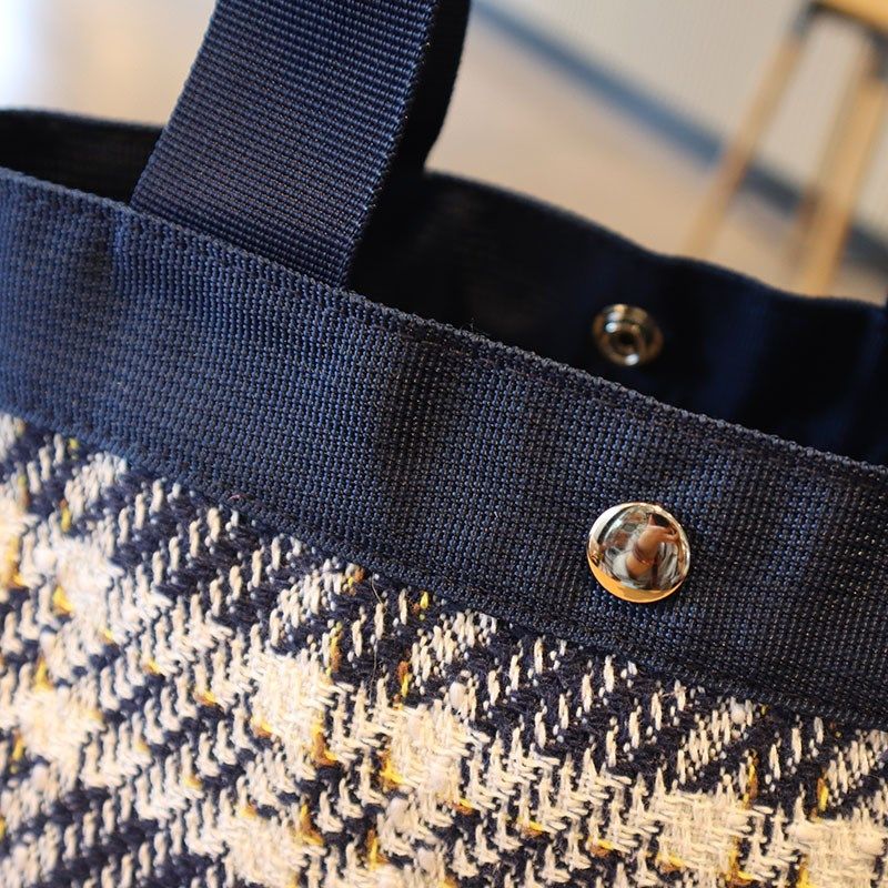 格纹帆布手提袋简约百搭船型小拎包妈咪包午餐便当包日式饭盒袋子