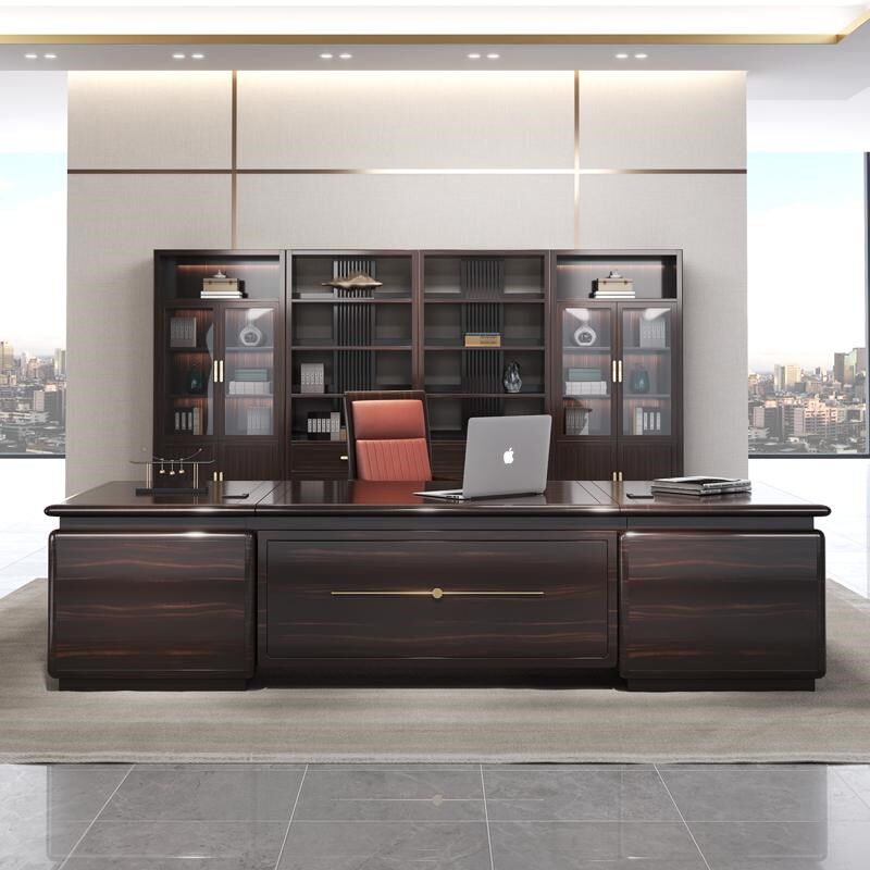 新中式实木办公桌总裁桌乌金木大班台简约现代董事长黑檀木老板桌