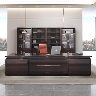 新中式实木办公桌总裁桌乌金木大班台简约现代董事长黑檀木老板桌