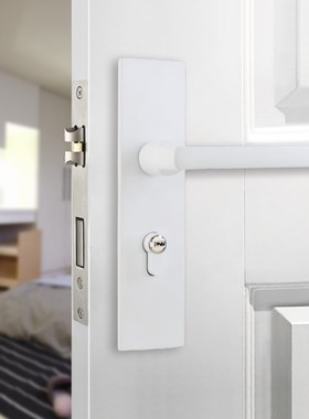 白色室内卧室木门锁家用房间门把手奶油风锁具简约磁吸静音分体锁