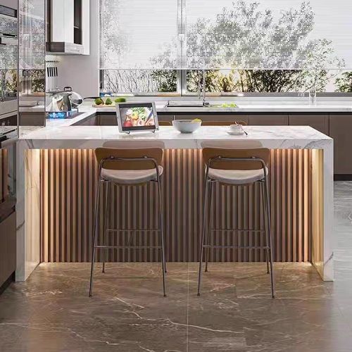 轻奢大理石餐桌开放式一体沙发靠后背吧台别墅小户型厨房岛台定制