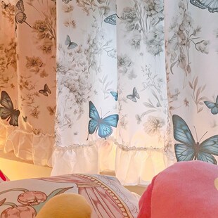 翩翩起舞蝴蝶印花卧室家用半帘短帘小窗帘奶油风屏风卫生间隔断帘