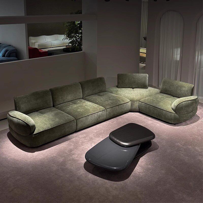 意式轻奢靠背可移动蜗牛组厅大平层转角沙发小户型布艺样板房沙发