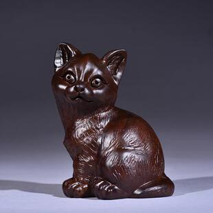 黑檀木雕猫摆件动物木猫雕刻家居客厅装饰创意工艺品店铺开业送礼