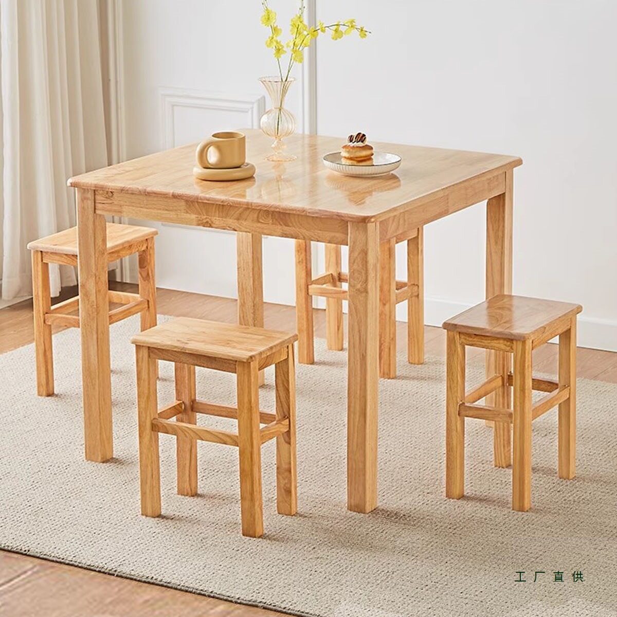实木餐桌餐饮奶茶店桌椅家用棋牌桌八仙桌饭店面馆长方形实木桌子