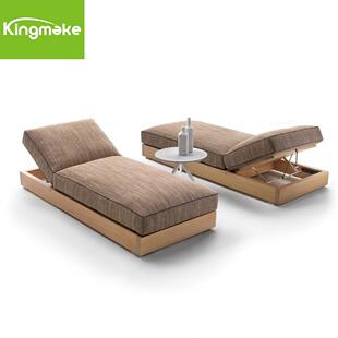 奇妙卡其木单人日光浴床全天候柚木户外家具实心柚木花园躺椅日光